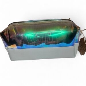 Rae Dunn Iridescent Colorblock Essentials Cosmetic Zip Bag Holographic NWT